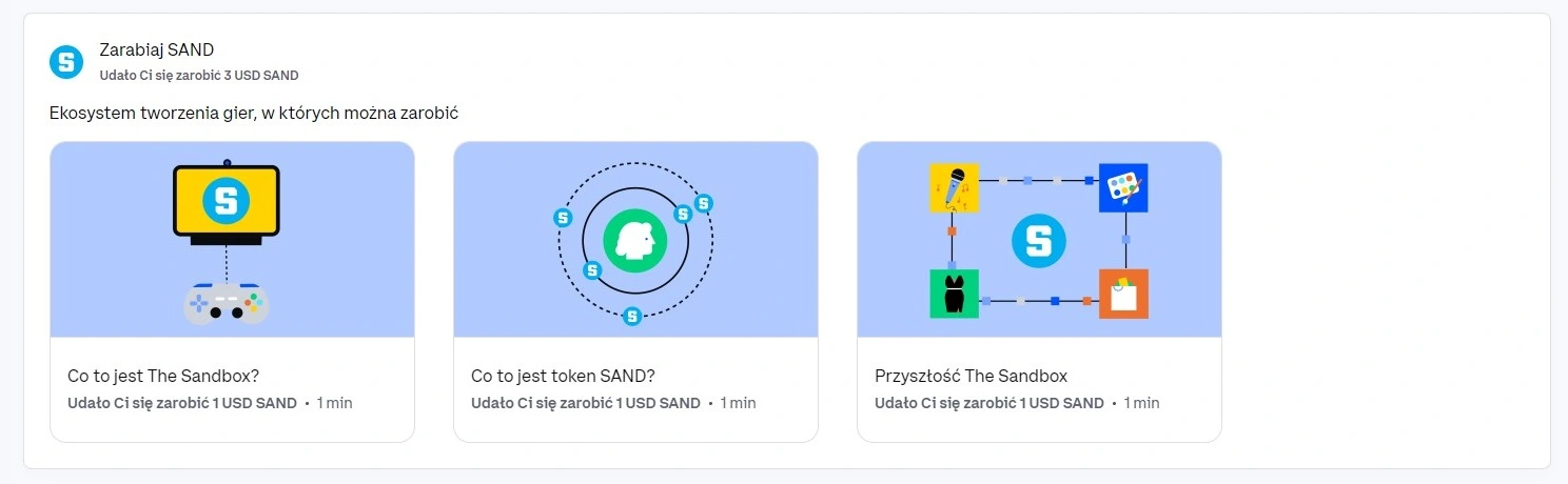 Coinbase quiz wiedza o kryptowalucie Sand