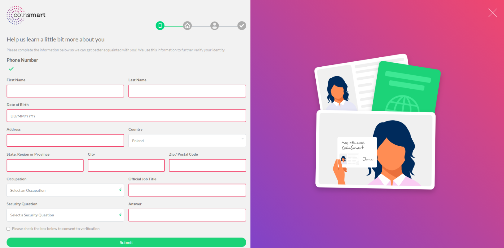 CoinSmart zakładanie konta - rejestracja.