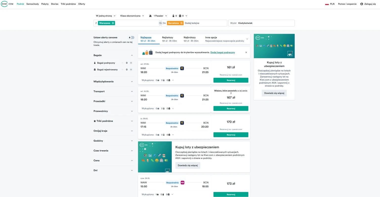 Wyszukiwarka Kiwi.com