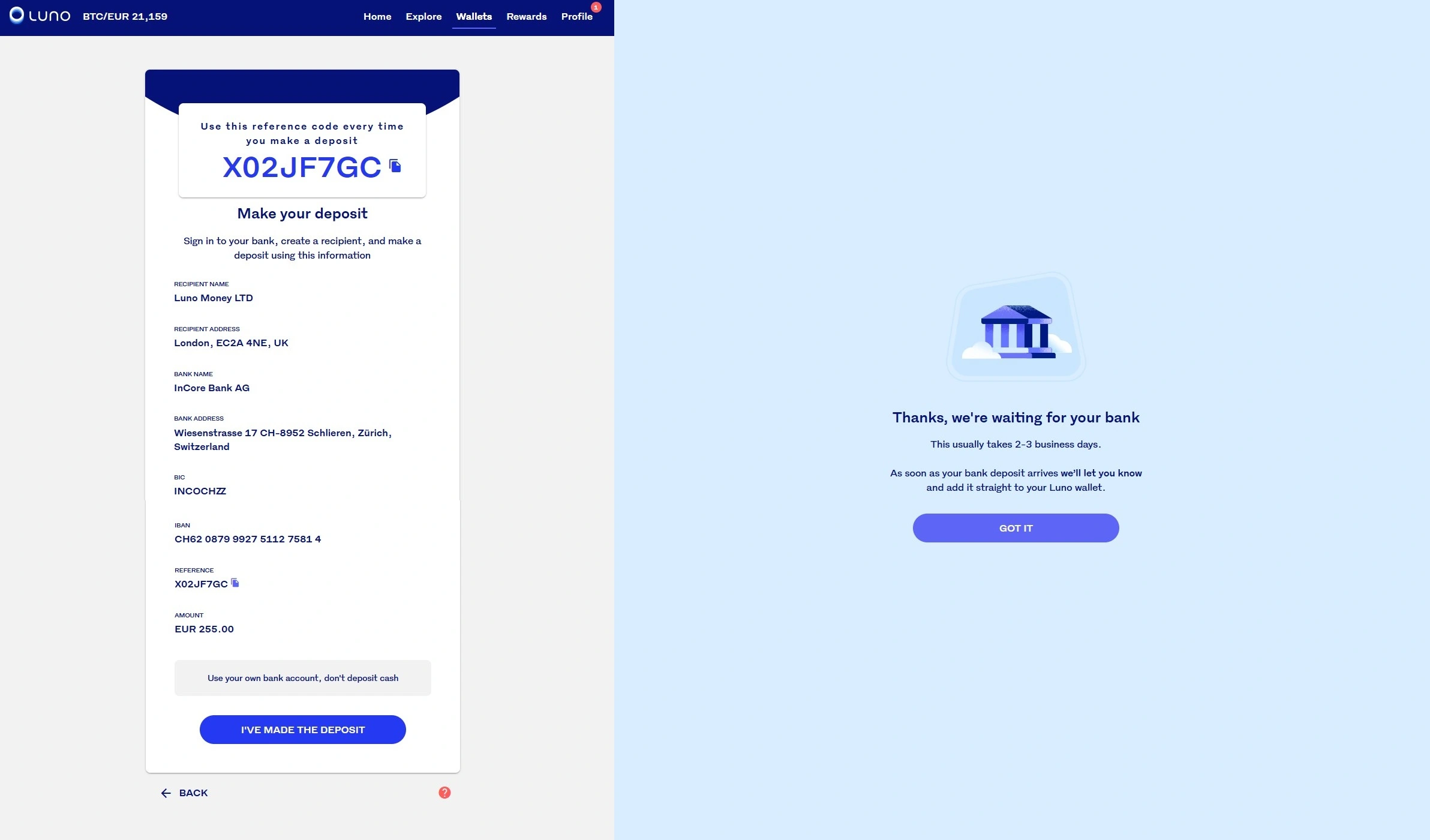 Pierwsza wpłata w Luno