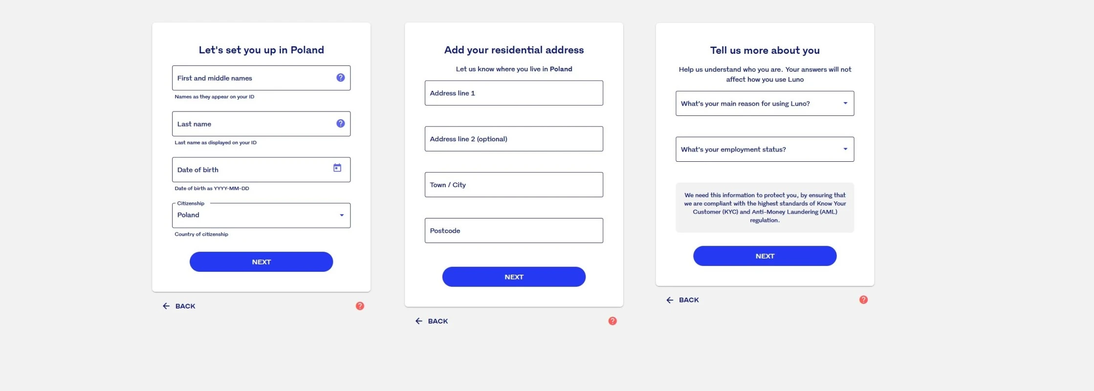 Proces rejestracji w Luno