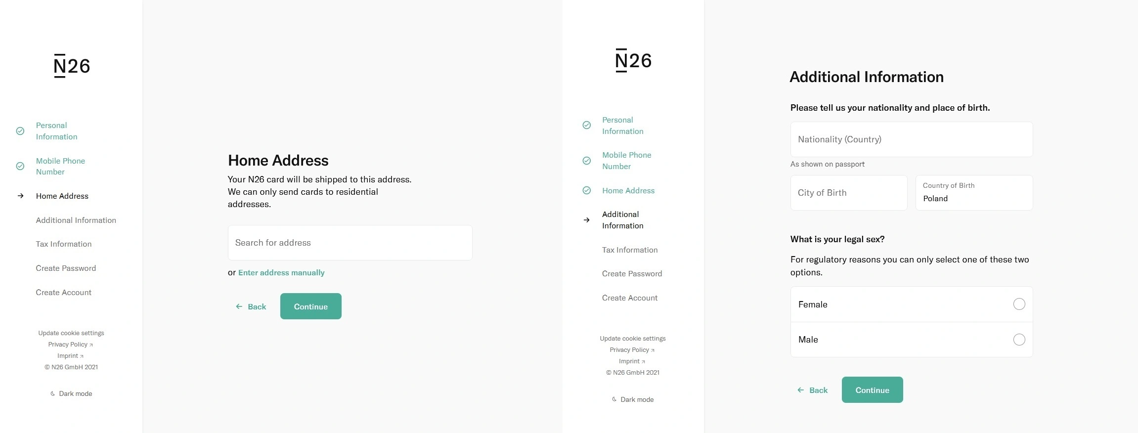Uzupełnianie danych w formularzu rejestracji N26