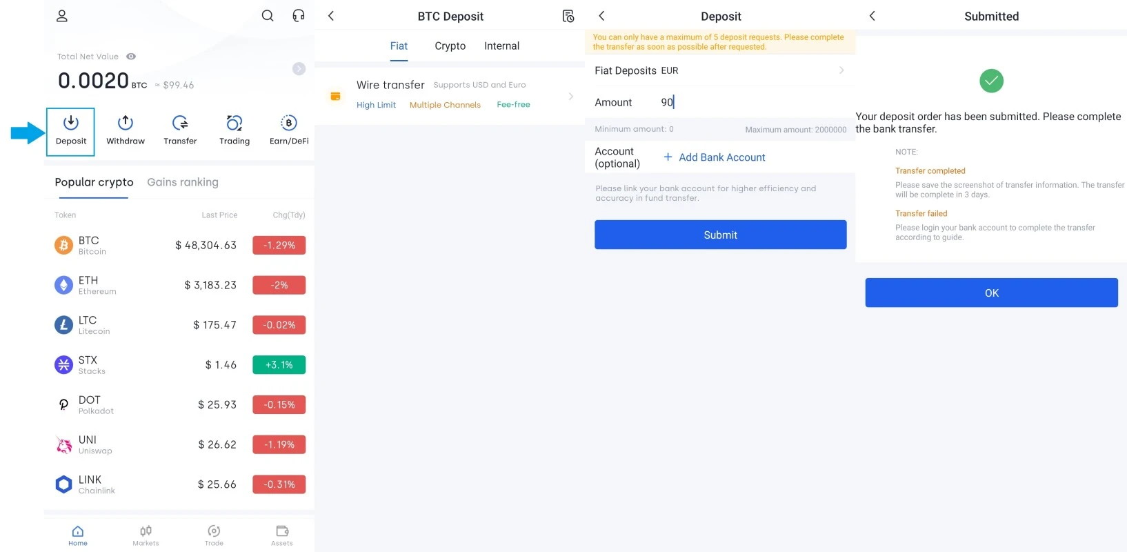 Jak wpłacić depozyt w OkCoin?