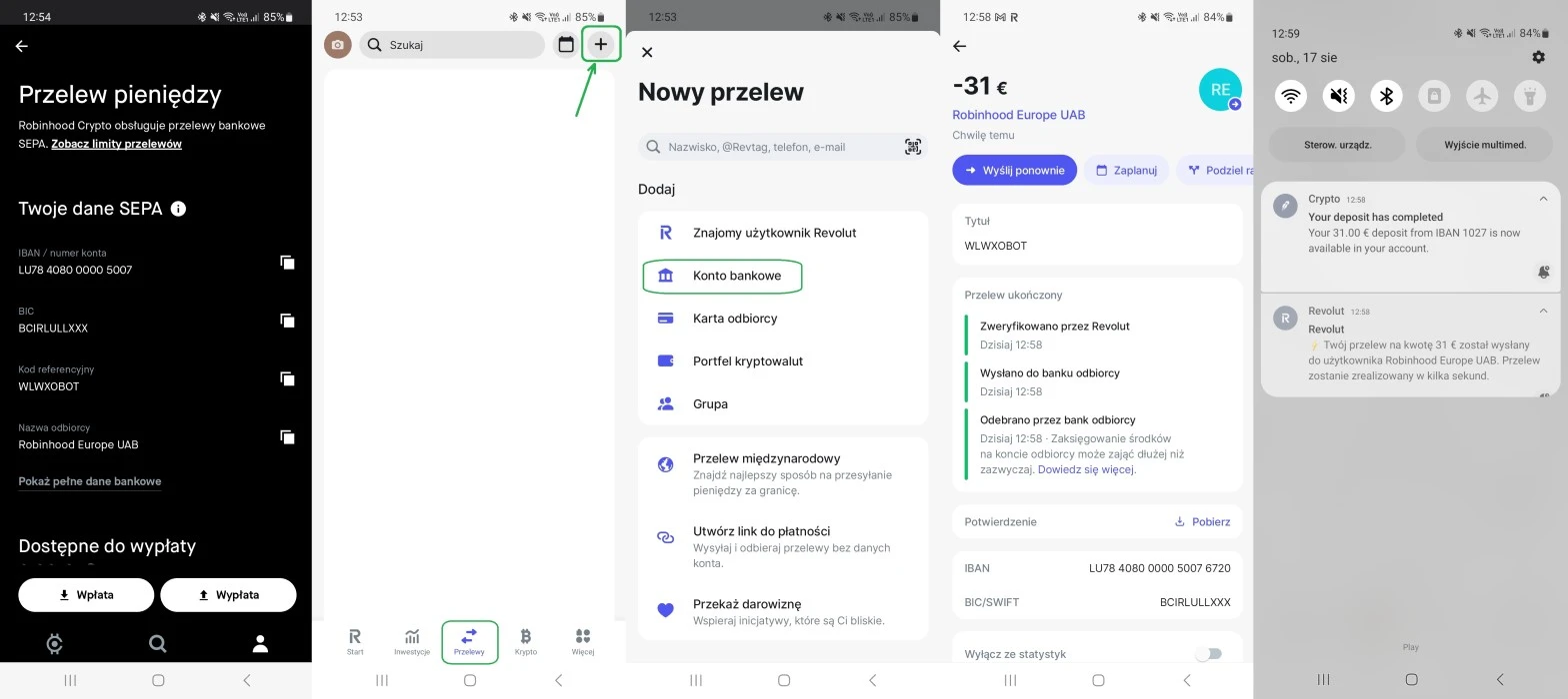 Robinhood pierwszy przelew