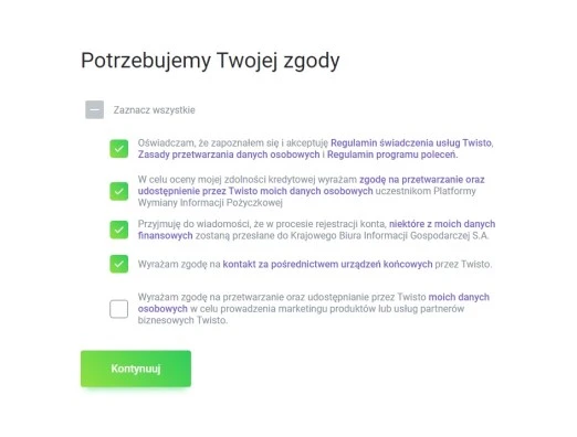 Twisto zgody regulamin