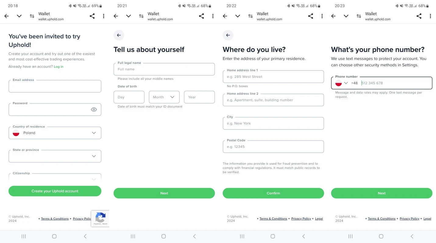 Uphold zakładanie konta